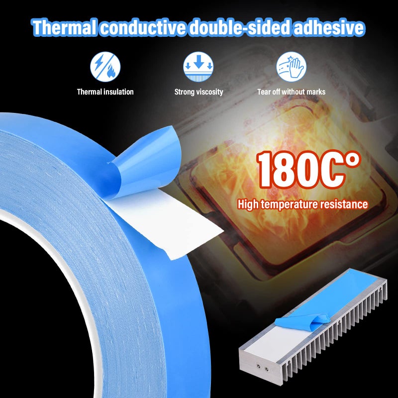 HOAOH Thermal Adhesive Tape, 25m x 10mm x 0.20mm Double Side Thermal Tapes Cooling Heatsink Pad Apply to LED, IGBT IC Chip Computer CPU GPU Modules MOS Tube SSD Drives - Image 4